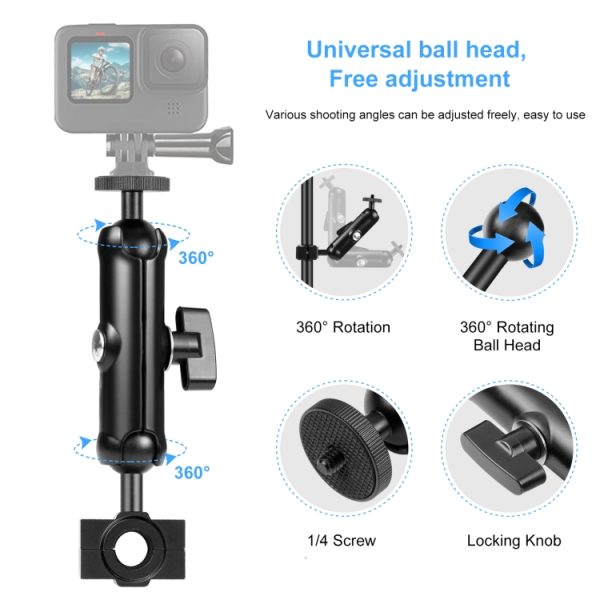 PULUZ Motorcycle Holder Rearview Mirror Fixed Mount for GoPro and Other Action Cameras - Image 4